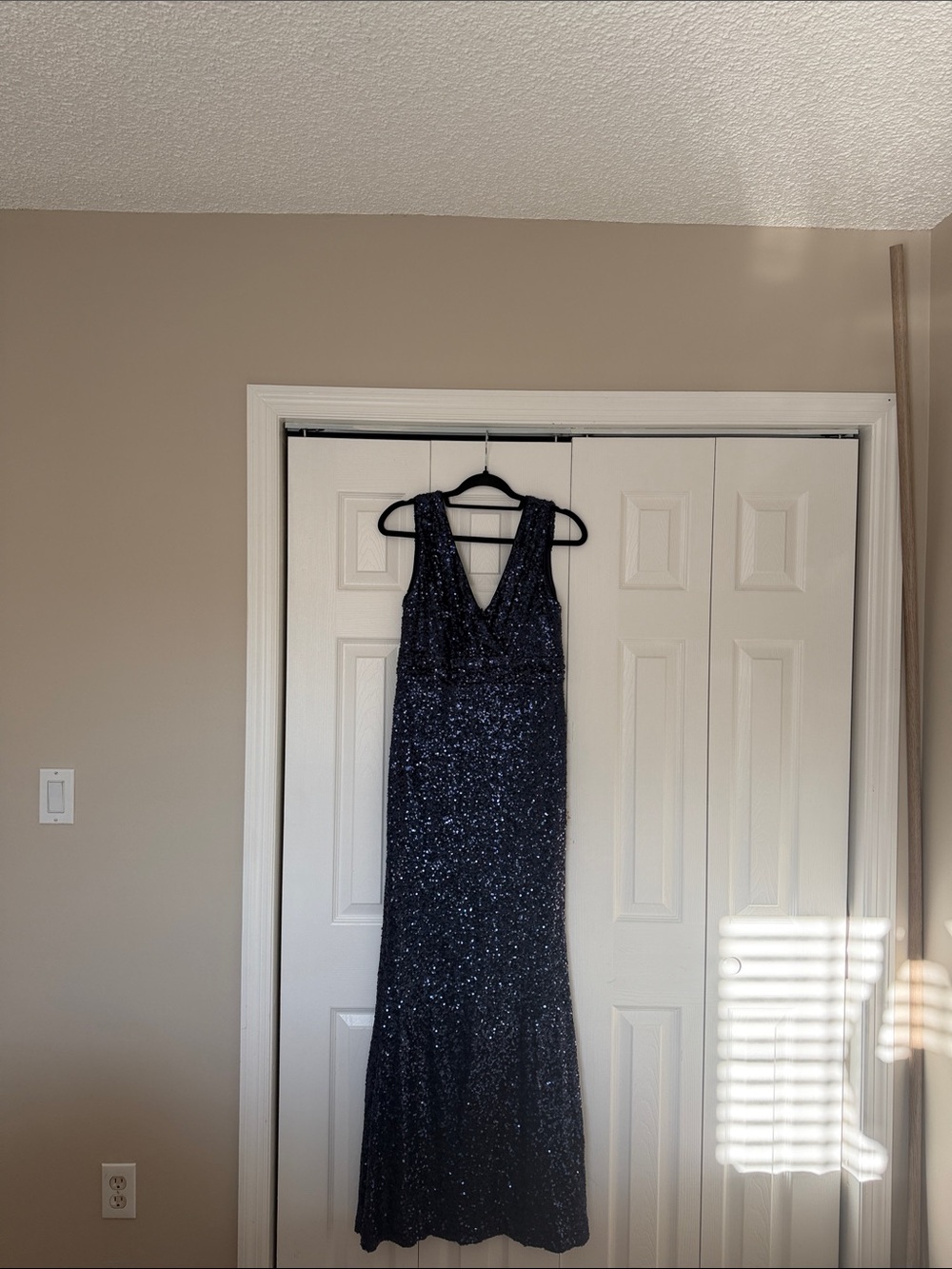 Badgley Mischka Navy Sequin V-Neck Maxi Dress